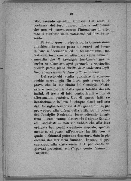 Pro-memoria in risposta alla petizione presentata dal sig. Riccardo Zanella contro il Comando ed il Consiglio nazionale di Fiume